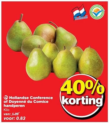 Aanbiedingen Hollandse conference of doyenné du comice handperen - Huismerk - Hoogvliet - Geldig van 02/11/2016 tot 08/11/2016 bij Hoogvliet