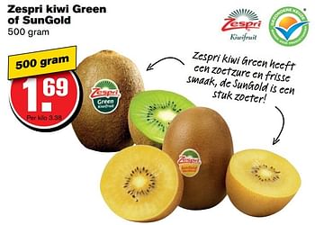 Aanbiedingen Zespri kiwi green of sungold - Zespri - Geldig van 02/11/2016 tot 08/11/2016 bij Hoogvliet