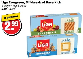 Aanbiedingen Liga evergreen, milkbreak of haverkick - Liga - Geldig van 02/11/2016 tot 08/11/2016 bij Hoogvliet