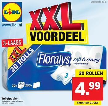 Aanbiedingen Toiletpapier - Floralys - Geldig van 31/10/2016 tot 06/11/2016 bij Lidl