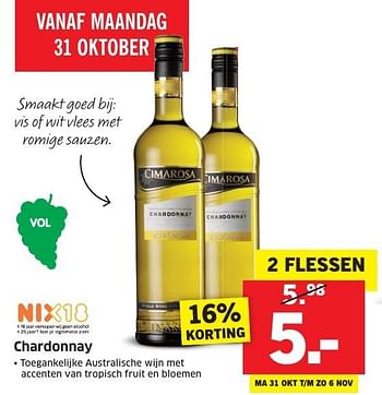 Aanbiedingen Chardonnay - Witte wijnen - Geldig van 31/10/2016 tot 06/11/2016 bij Lidl
