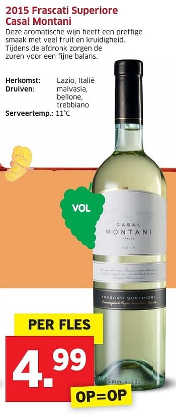 Aanbiedingen 2015 frascati superiore casal montani - Witte wijnen - Geldig van 31/10/2016 tot 06/11/2016 bij Lidl