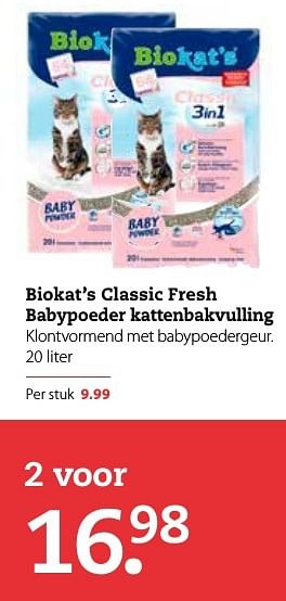 Aanbiedingen Biokat`s classic fresh babypoeder kattenbakvulling - Bio kat`s - Geldig van 28/10/2016 tot 08/11/2016 bij Pets Place