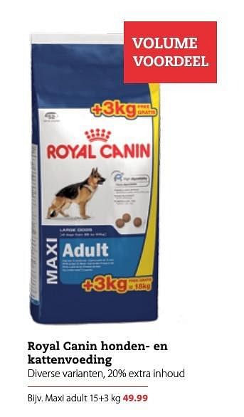 Aanbiedingen Royal canin honden- en kattenvoeding maxi adult - Royal Canin - Geldig van 28/10/2016 tot 08/11/2016 bij Pets Place