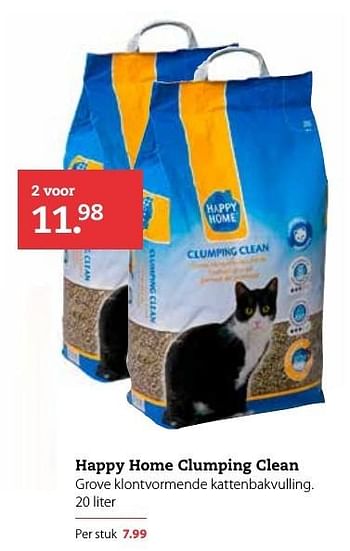 Aanbiedingen Happy home clumping clean - Happy Home - Geldig van 28/10/2016 tot 08/11/2016 bij Pets Place