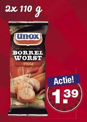 Aanbiedingen Borrel worst - Unox - Geldig van 02/11/2016 tot 08/11/2016 bij Aldi