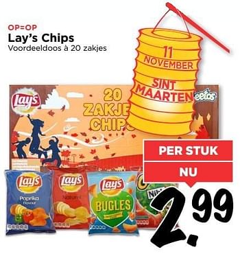 Aanbiedingen Lay`s chips - Lay's - Geldig van 06/11/2016 tot 12/11/2016 bij Vomar