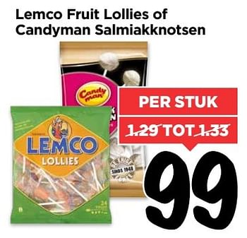 Aanbiedingen Lemco fruit lollies of candyman salmiakknotsen - Huismerk Vomar - Geldig van 06/11/2016 tot 12/11/2016 bij Vomar