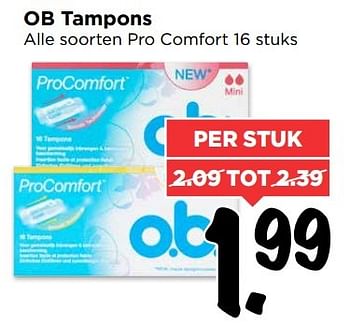 Aanbiedingen Ob tampons alle soorten pro comfort - OB - Geldig van 06/11/2016 tot 12/11/2016 bij Vomar
