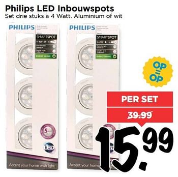 Aanbiedingen Philips led inbouwspots set drie stuks à 4 watt. aluminium of wit - Philips - Geldig van 06/11/2016 tot 12/11/2016 bij Vomar