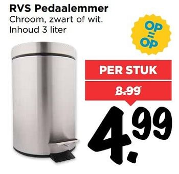 Aanbiedingen Rvs pedaalemmer chroom, zwart of wit - Huismerk Vomar - Geldig van 06/11/2016 tot 12/11/2016 bij Vomar