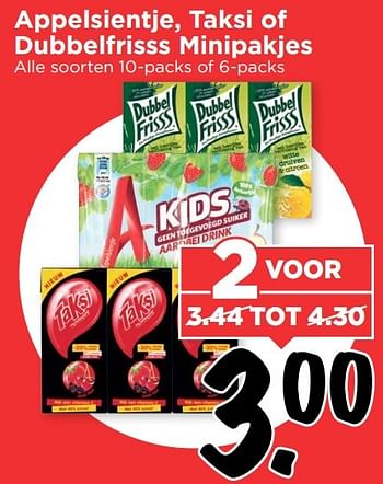 Aanbiedingen Appelsientje, taksi of dubbelfrisss minipakjes - Huismerk Vomar - Geldig van 06/11/2016 tot 12/11/2016 bij Vomar