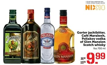 Aanbiedingen Gorter jachtbitter, café marakesh, poliakov vodka of glen mansion scotch whisky - Huismerk - Coop - Geldig van 07/11/2016 tot 13/11/2016 bij Coop