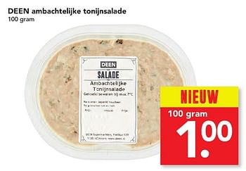 Aanbiedingen Deen ambachtelijke tonijnsalade - Huismerk deen supermarkt - Geldig van 06/11/2016 tot 12/11/2016 bij Deen Supermarkten