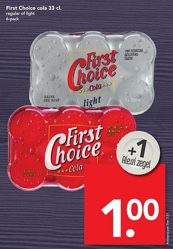 Aanbiedingen First choice cola regular of light - First choice - Geldig van 06/11/2016 tot 12/11/2016 bij Deen Supermarkten