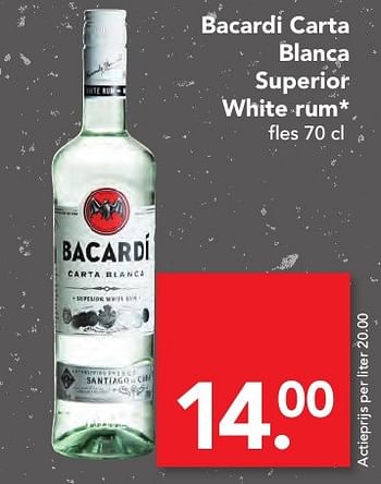 Aanbiedingen Bacardi carta blanca superior white rum - Bacardi - Geldig van 06/11/2016 tot 12/11/2016 bij Deen Supermarkten
