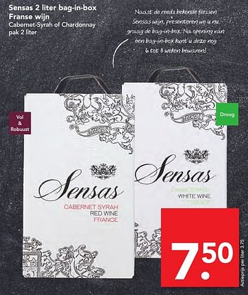 Aanbiedingen Sensas bag-in-box franse wijn cabernet-syrah of chardonnay - Witte wijnen - Geldig van 06/11/2016 tot 12/11/2016 bij Deen Supermarkten