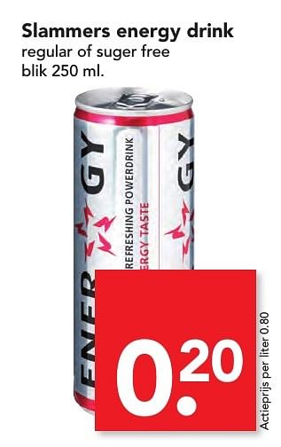 Aanbiedingen Slammers energy drink regular of suger free - Slammers - Geldig van 06/11/2016 tot 12/11/2016 bij Deen Supermarkten