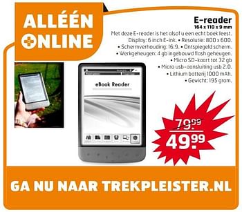 Aanbiedingen E-reader - Huismerk - Trekpleister - Geldig van 01/11/2016 tot 13/11/2016 bij Trekpleister