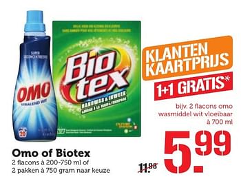 Aanbiedingen Omo of biotex - Huismerk - Coop - Geldig van 07/11/2016 tot 13/11/2016 bij Coop