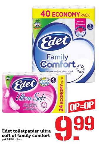 Aanbiedingen Edet toiletpapier ultra soft of family comfort - Edet - Geldig van 07/11/2016 tot 13/11/2016 bij Coop