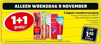 Aanbiedingen Tandpasta fresh gel - Colgate - Geldig van 08/11/2016 tot 13/11/2016 bij Trekpleister
