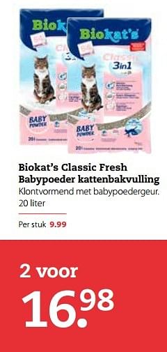 Aanbiedingen Biokat`s classic fresh babypoeder kattenbakvulling - Bio kat`s - Geldig van 31/10/2016 tot 13/11/2016 bij Boerenbond