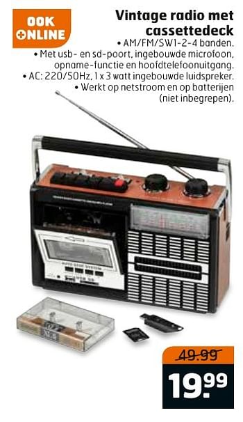 Aanbiedingen Vintage radio met cassettedeck - Vintage - Geldig van 08/11/2016 tot 13/11/2016 bij Trekpleister