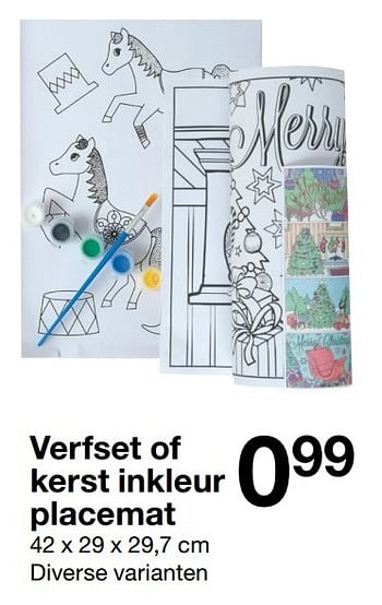 Aanbiedingen Verfset of kerst inkleur placemat - Huismerk - Zeeman  - Geldig van 12/11/2016 tot 25/11/2016 bij Zeeman