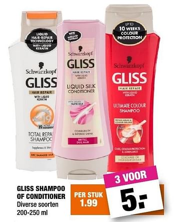 Aanbiedingen Gliss shampoo of conditioner - Schwartzkopf - Geldig van 07/11/2016 tot 20/11/2016 bij Big Bazar