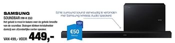 Aanbiedingen Samsung soundbar hw-k 650 - Samsung - Geldig van 10/11/2016 tot 16/11/2016 bij Electro World