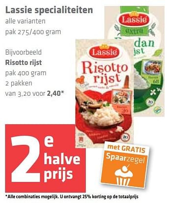 Aanbiedingen Lassie specialiteiten risotto rijst - Lassie - Geldig van 10/11/2016 tot 16/11/2016 bij Spar