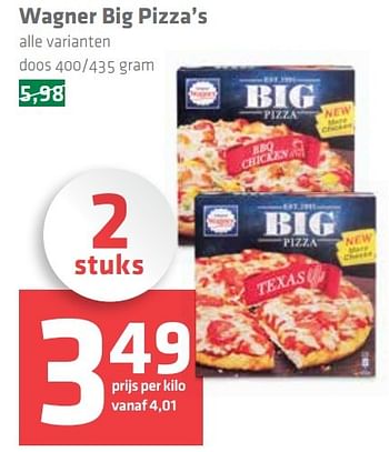 Aanbiedingen Wagner big pizza`s - Original Wagner - Geldig van 10/11/2016 tot 16/11/2016 bij Spar