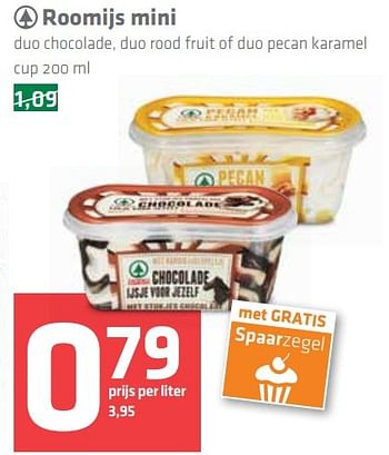 Aanbiedingen Roomijs mini duo chocolade, duo rood fruit of duo pecan karamel cup - Spar - Geldig van 10/11/2016 tot 16/11/2016 bij Spar
