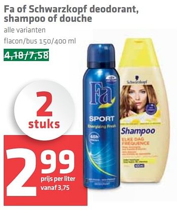 Aanbiedingen Schwarzkopf  shampoo of douche - Schwartzkopf - Geldig van 10/11/2016 tot 16/11/2016 bij Spar