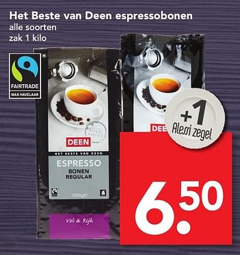 Aanbiedingen Het beste van deen espressobonen - Huismerk deen supermarkt - Geldig van 13/11/2016 tot 19/11/2016 bij Deen Supermarkten