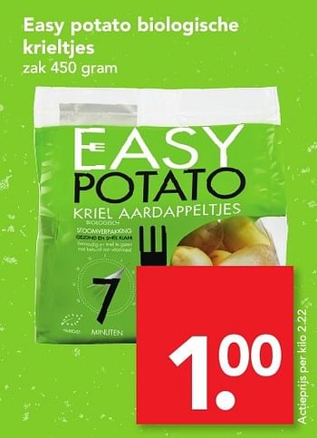 Aanbiedingen Easy potato biologische krieltjes - Easy Potato - Geldig van 13/11/2016 tot 19/11/2016 bij Deen Supermarkten