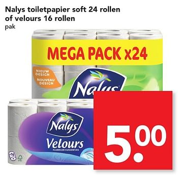 Aanbiedingen Nalys toiletpapier soft of velours - Nalys - Geldig van 13/11/2016 tot 19/11/2016 bij Deen Supermarkten