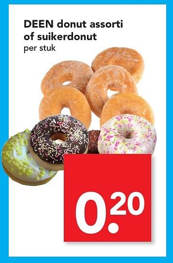 Aanbiedingen Deen donut assorti of suikerdonut - Huismerk deen supermarkt - Geldig van 13/11/2016 tot 12/11/2016 bij Deen Supermarkten