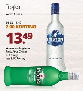 Aanbiedingen Trojka vodka green - Trojka - Geldig van 06/11/2016 tot 19/11/2016 bij Mitra
