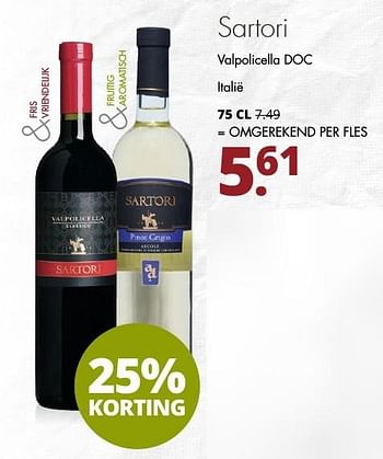 Aanbiedingen Sartori valpolicella doc italië - Rode wijnen - Geldig van 06/11/2016 tot 19/11/2016 bij Mitra