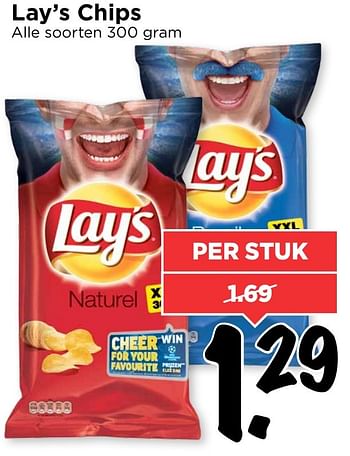 Aanbiedingen Lay`s chips - Lay's - Geldig van 13/11/2016 tot 19/11/2016 bij Vomar