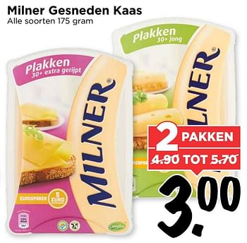 Aanbiedingen Milner gesneden kaas - Milner - Geldig van 13/11/2016 tot 19/11/2016 bij Vomar