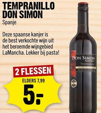 Aanbiedingen Tempranillo don simon spanje - Rode wijnen - Geldig van 13/11/2016 tot 19/11/2016 bij Dirk III
