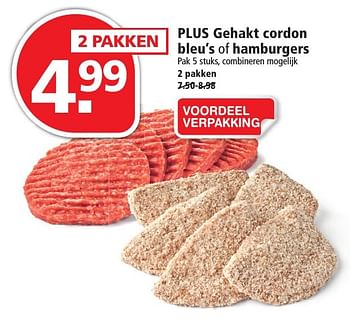 Aanbiedingen Plus gehakt cordon bleu`s of hamburgers - Huismerk - Plus - Geldig van 13/11/2016 tot 19/11/2016 bij Plus