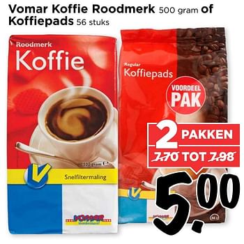 Aanbiedingen Vomar koffie roodmerk of koffiepads - Huismerk Vomar - Geldig van 13/11/2016 tot 19/11/2016 bij Vomar