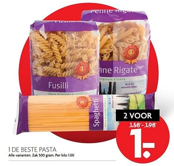 Aanbiedingen 1 de beste pasta - 1 de beste - Geldig van 13/11/2016 tot 19/11/2016 bij Deka Markt