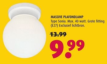 Aanbiedingen Massive plafondlamp sonia - Massive - Geldig van 13/11/2016 tot 27/11/2016 bij Hubo