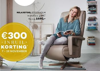 Aanbiedingen Relaxstoel stockholm - Huismerk - Prominent - Geldig van 06/11/2016 tot 19/11/2016 bij Prominent