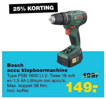 Aanbiedingen Bosch accu klopboormachine psb 1800 li-2 - Bosch - Geldig van 13/11/2016 tot 20/11/2016 bij Praxis